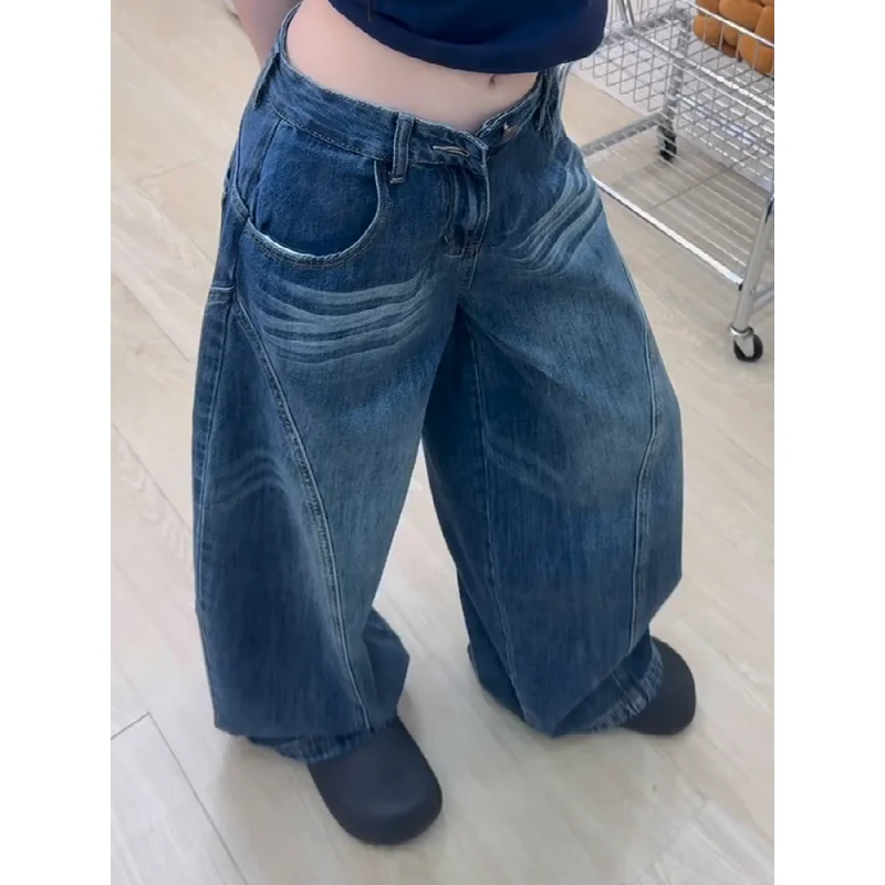 

Весна 2026, женские широкие джинсы с высокой талией, американские брюки свободного покроя в стиле ретро, прочный хлопковый эластичный джинсовый материал