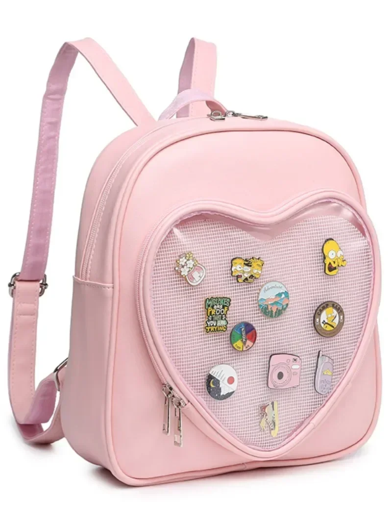 New Popular PU Ita Bag Sweet Heart Designed Transparent School Bags Women Fashion Trendy Ita Backpacks Cute Bolsa Mujer