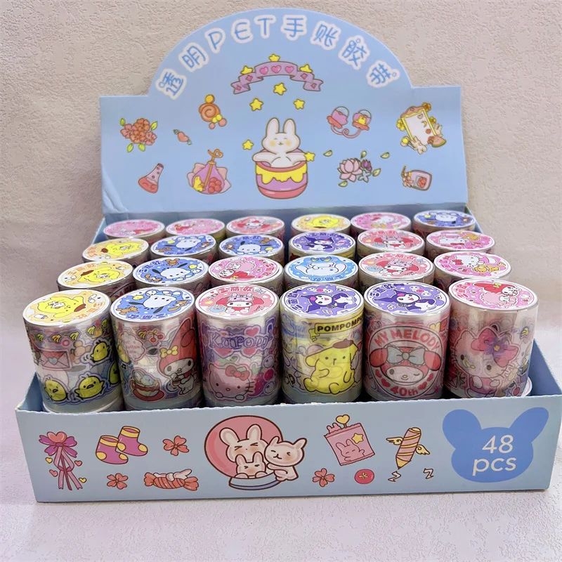 

48pcs/lot Sanrio Kuromi Melody Pochacco Cinnamoroll Tapes Cute Masking Tape DIY Diary Decorative Stickers Album Stick Label