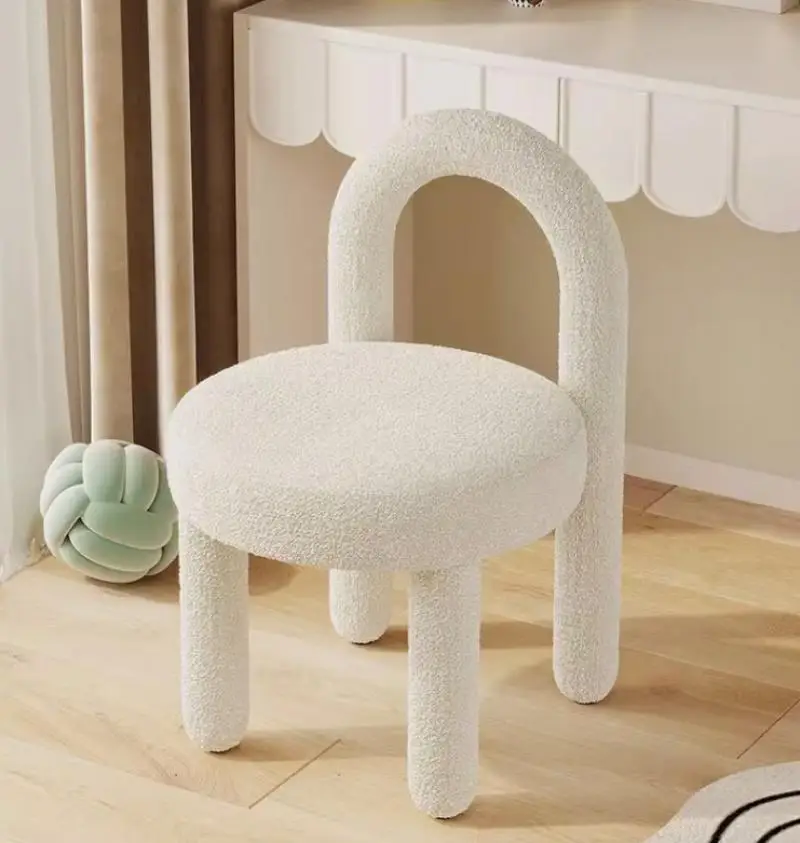 

Luxury Makeup Chair Nordic Living Room Furniture Leisure Chair Backrest Dining Chair Lamb Cashmere Sofa Armchair Velvet Stool