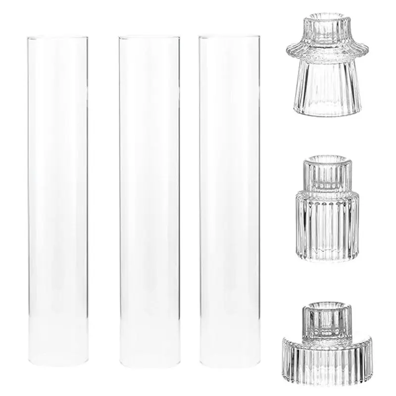 ABVT-For Taper Candle Holders 3 Set Hurricane Glass Candle Holders For Taper Candles, Candlestick Holders For Table Centerpieces