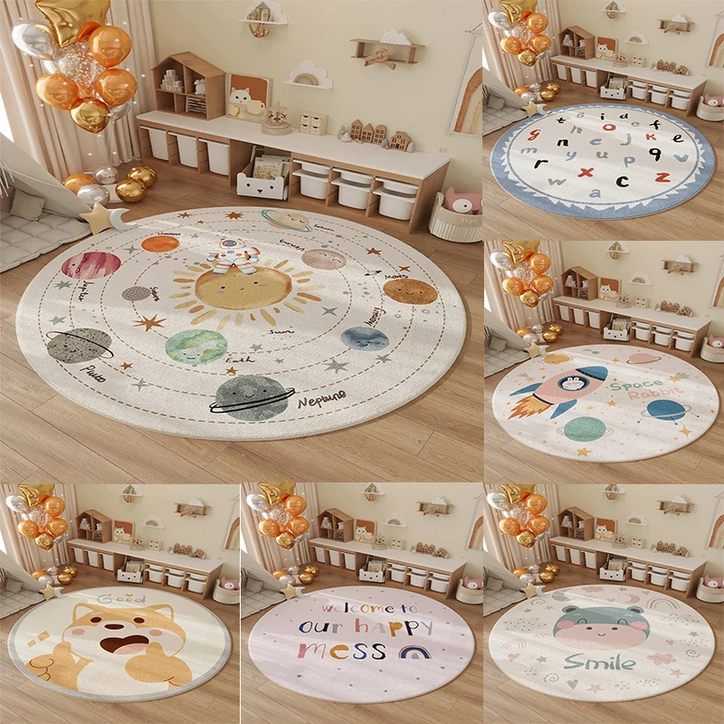 Space Planet Rocket Cartoon Anime Pattern Printed Carpet, Kids' Play Mat, Study Room Floor Mat, Living Room Decorative Mat