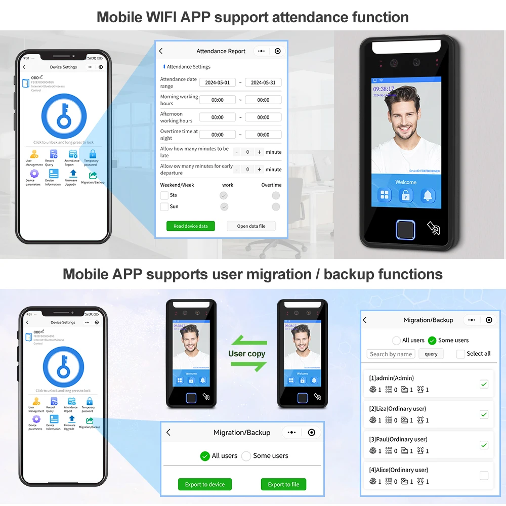 Imagem -05 - Impermeável Dinâmico Face Recognition Device Access Control Keypad Fingerprint Time Attication System Rfid App Tcp ip Wifi 5