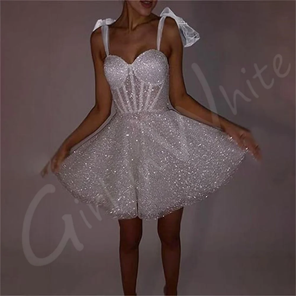 Sweetheart Princess Corset Wedding Dresses Sparkly Tulle Short Mini Bridal Gowns customized A-Line Bride Robes Vestidos De Novia