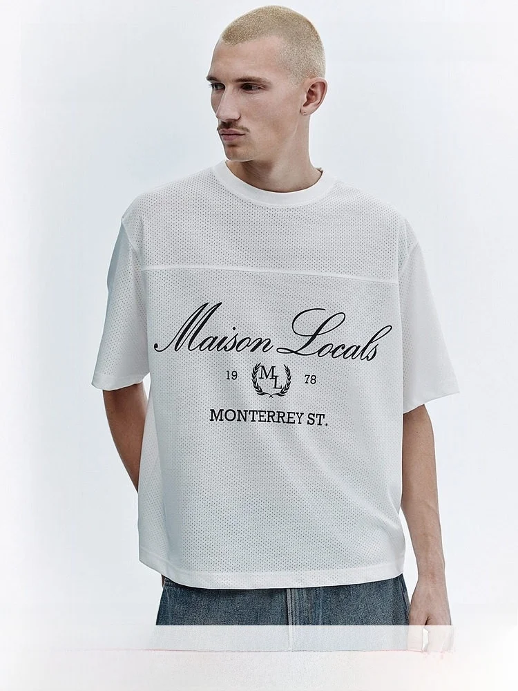 

H&M Men's T-shirt Sports Mesh Print Short Sleeve Basketball Shirt Loose Fit Casual Style Polyester Fiber Daily Wear