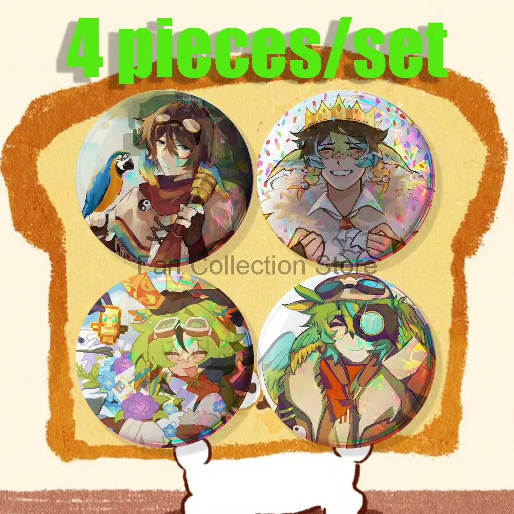 P-Parrotx2 Brooches for Backpack Accessories 25,32,44,58,75mm Round Enamel Pins 4-piece set Cartoon Anime Badge
