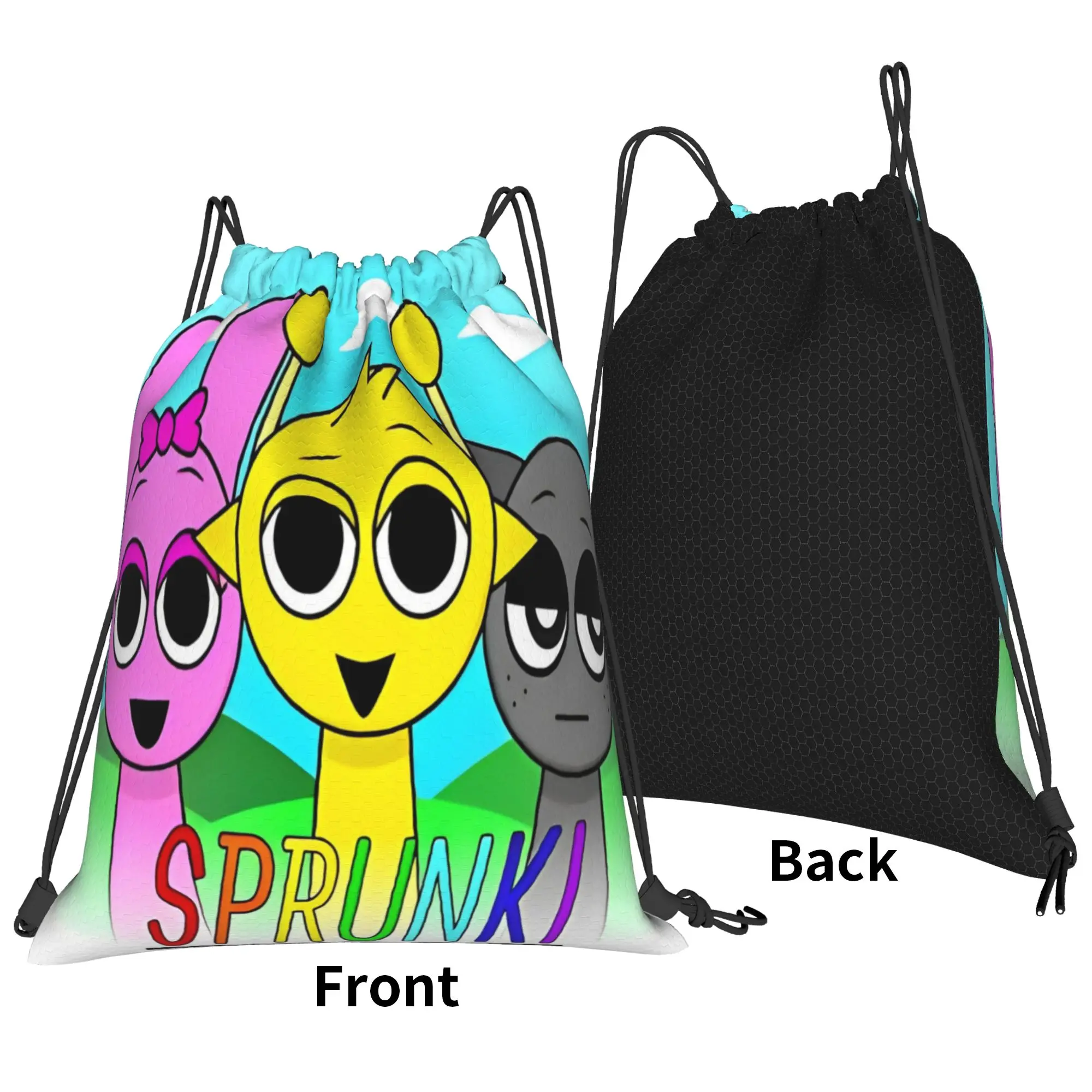 Sprunki Poster Simon Pinki Gray Drawstring Backpack Gym Sports Sackpack Water Resistant Game String Bags 36cm (W) x 43cm (H)
