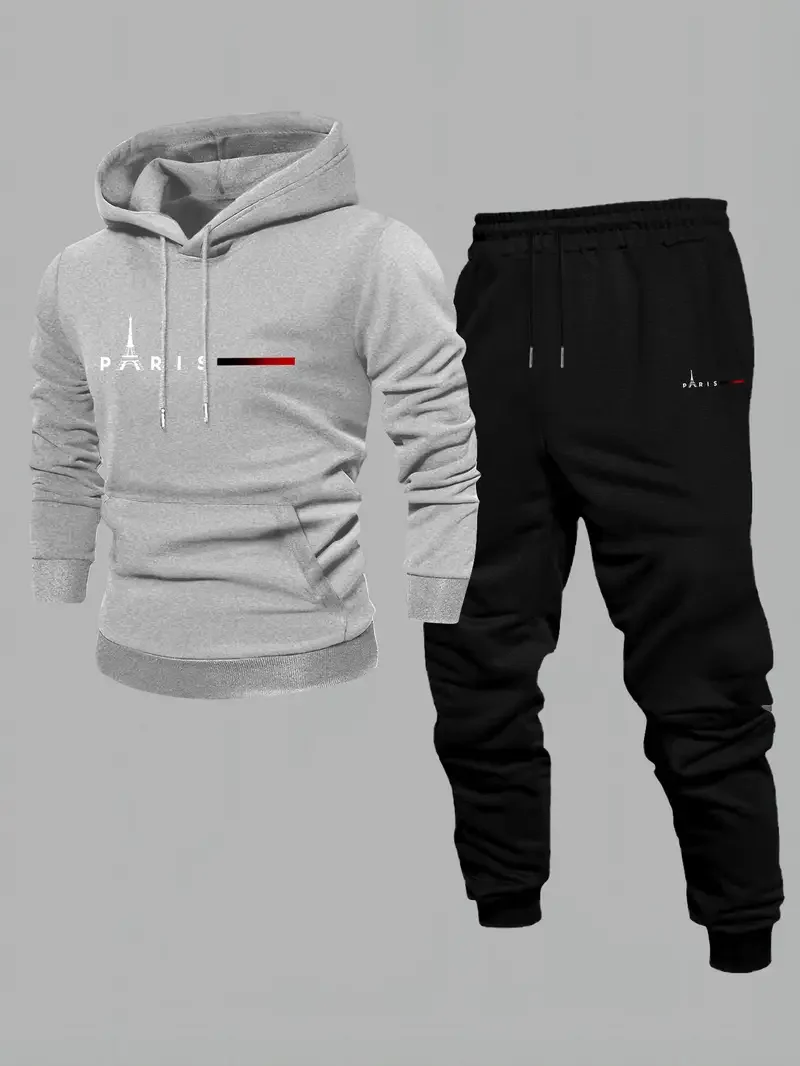 Men's 2025 new sports and leisure trend printed hooded sweatshirt, spring and autumn sportswear two-piece set, men's daily wear