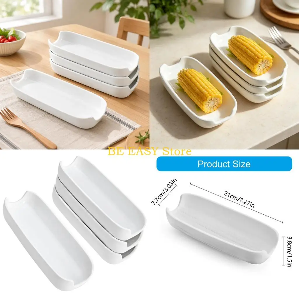 E28F White Porcelain Corn Plates for Individual , Four-Piece Set