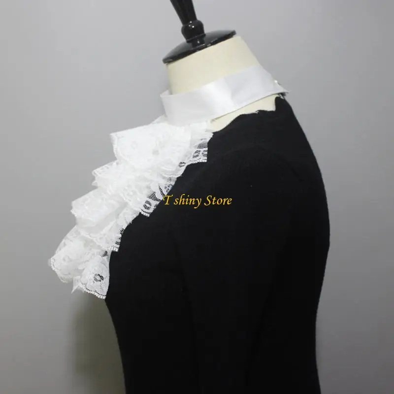 

N58F Women Aulic False Collar White Detachable Collar Ruffled Yarn Collar Necklaces