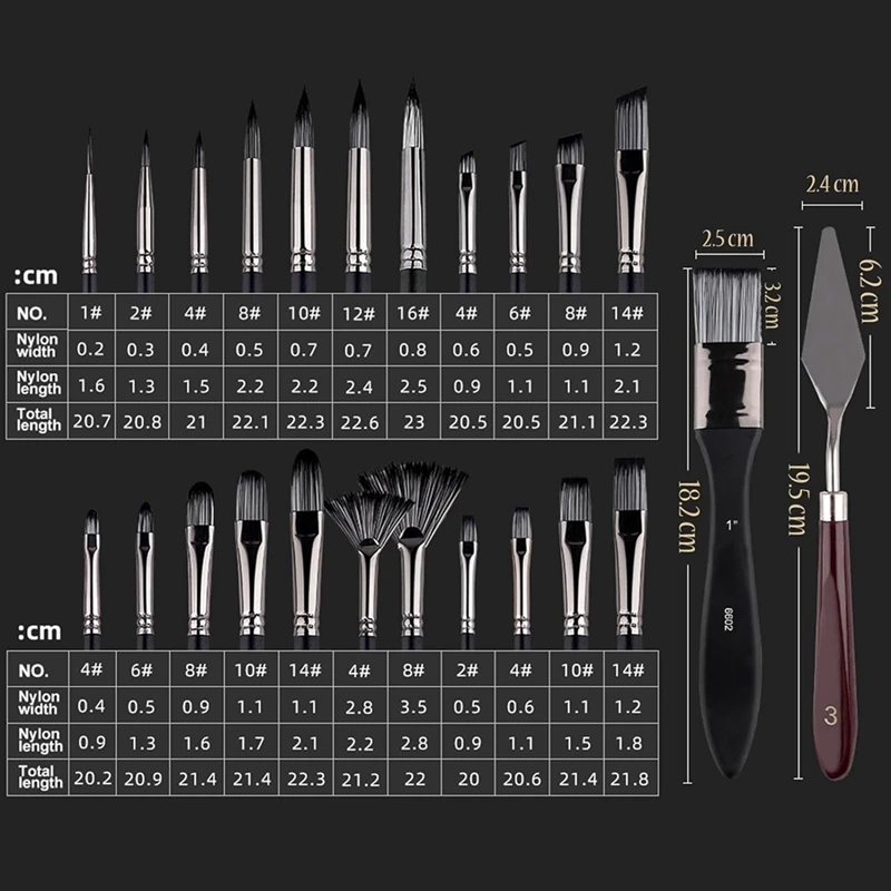 Set kuas cat 25 buah, kuas gagang kayu dengan wadah sikat kanvas, lukisan minyak profesional, akrilik dan cat air