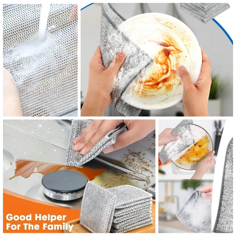 Magic Cleaning Cloth Thickened Double -sided Metal Steel Wire Rags Kitchen Dish Pot Washdishing Cloths Towel Clean Tools