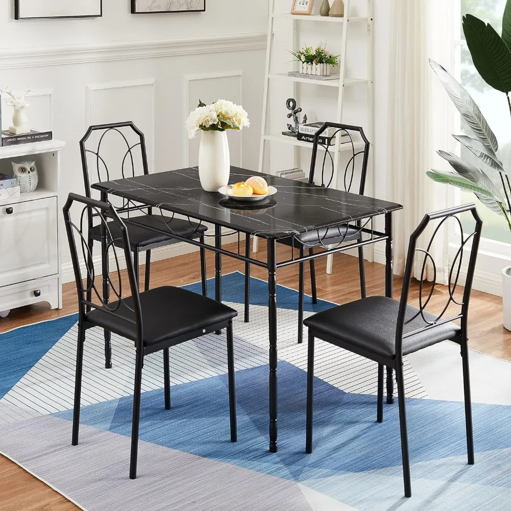 Table chair set, 5 Pieces Sets,43.3" Tables & Chairs for 4, Counter Height Tabletop with Bar Stools, Rectangle Dining Room Sets