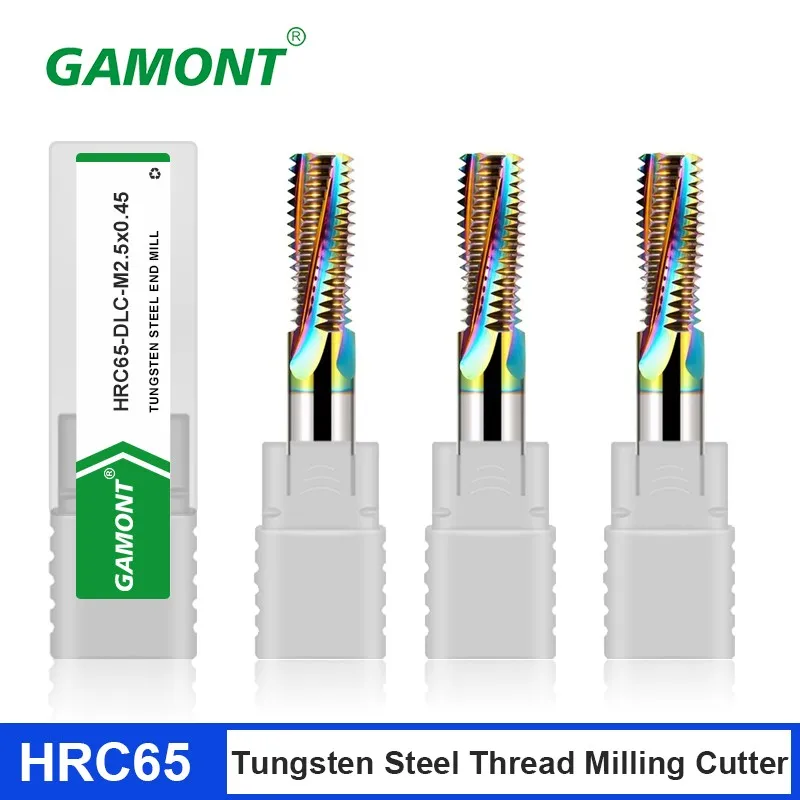 GAMONT HRC65 Full Tooth Tungsten Steel Carbide Color Coating Thread Milling Cutter CNC Mechanical Machining Center End Mill Tool