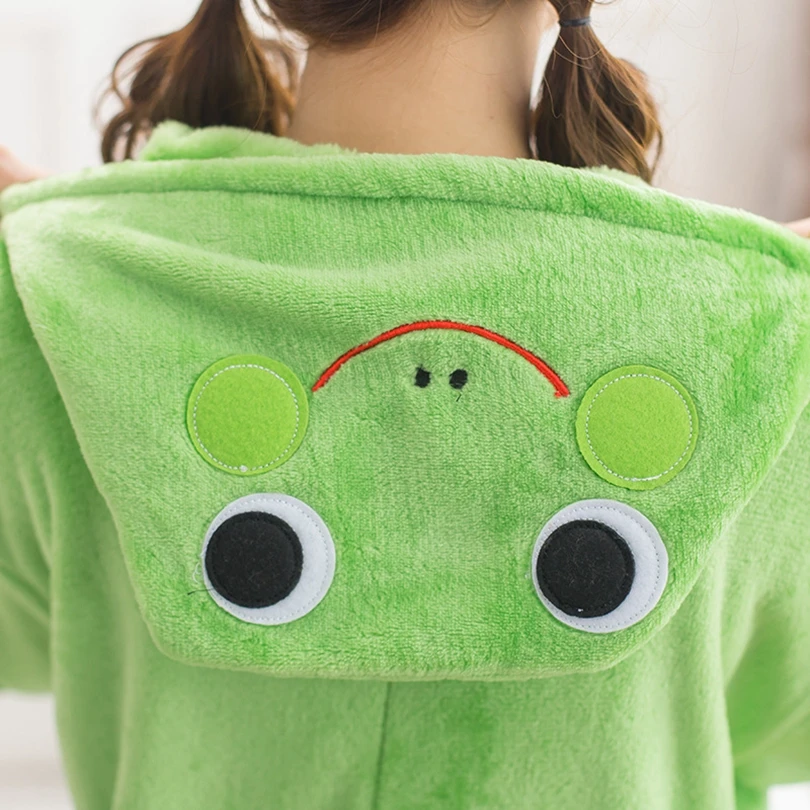 Winter Adults Animal Onesies Unisex Women Green Frog Costumes Cartoon Pyjama Men Long Sleeve Pajamas Set Christmas Jumpsuits