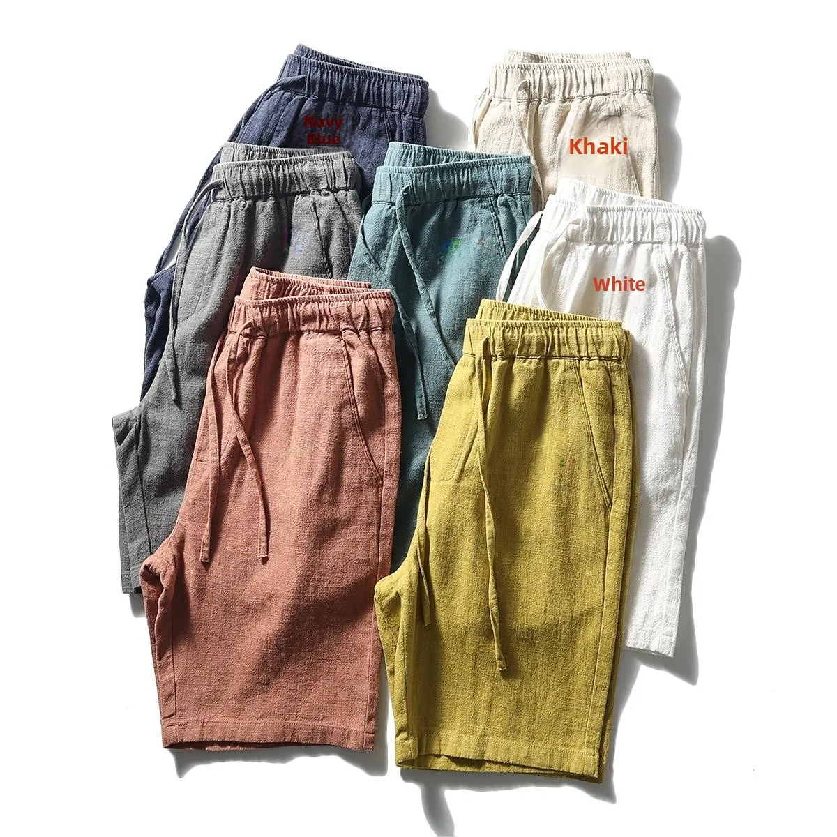 

Men's Casual Cotton Linen orts Elastic Waist Loose Fit Summer Faion Urban Sle Color Five-Quarter Length Pants