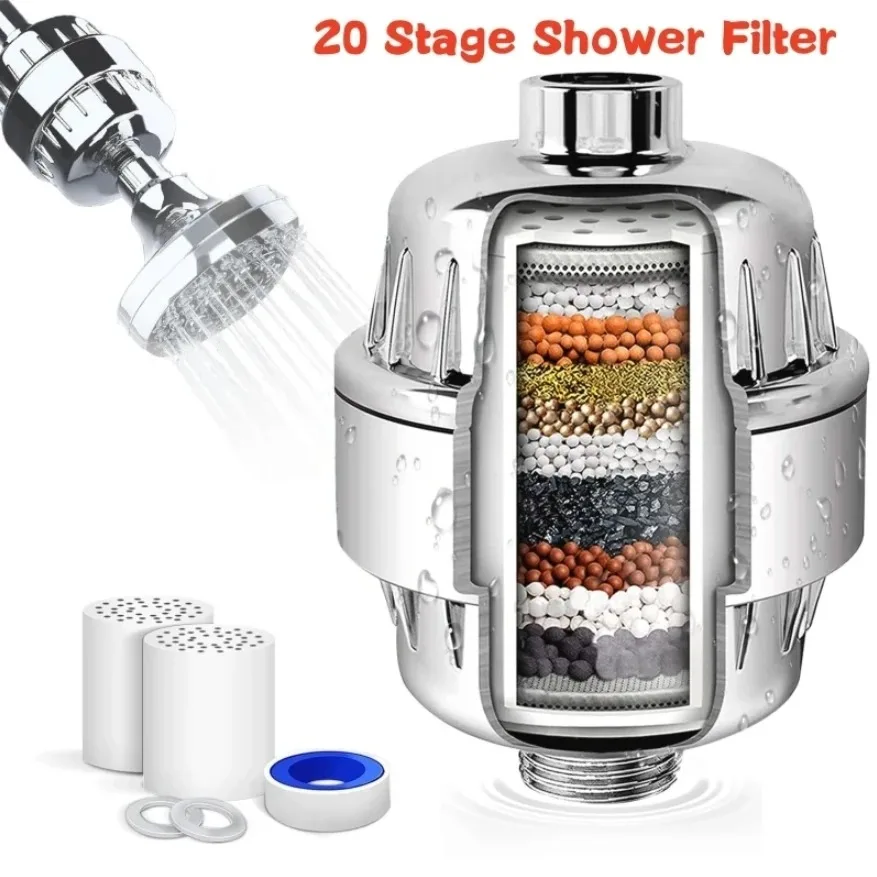 

20 Stage Shower Hard Water Purification Filter Showerhead Activated Carbon Water Purifier Chlorine Removal Reduce Dry Itchy Skin