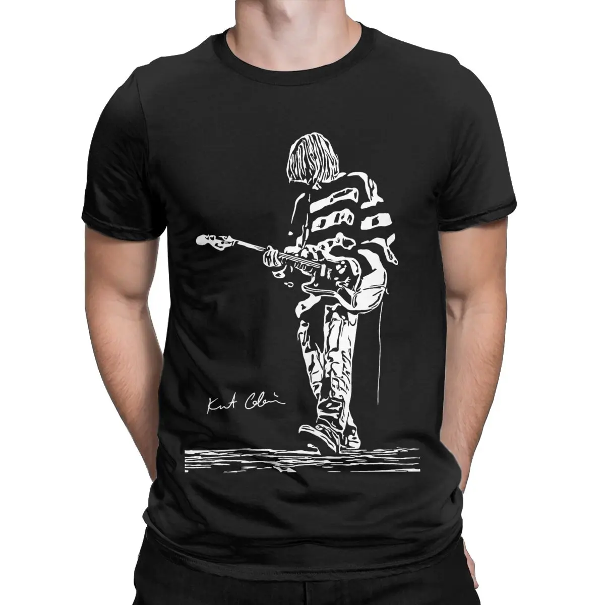 Kurt Cobain Guitar Men's T Shirt Cool Tee Shirt Short Sleeve Round Collar T-Shirt Pure Cotton Gift Tops