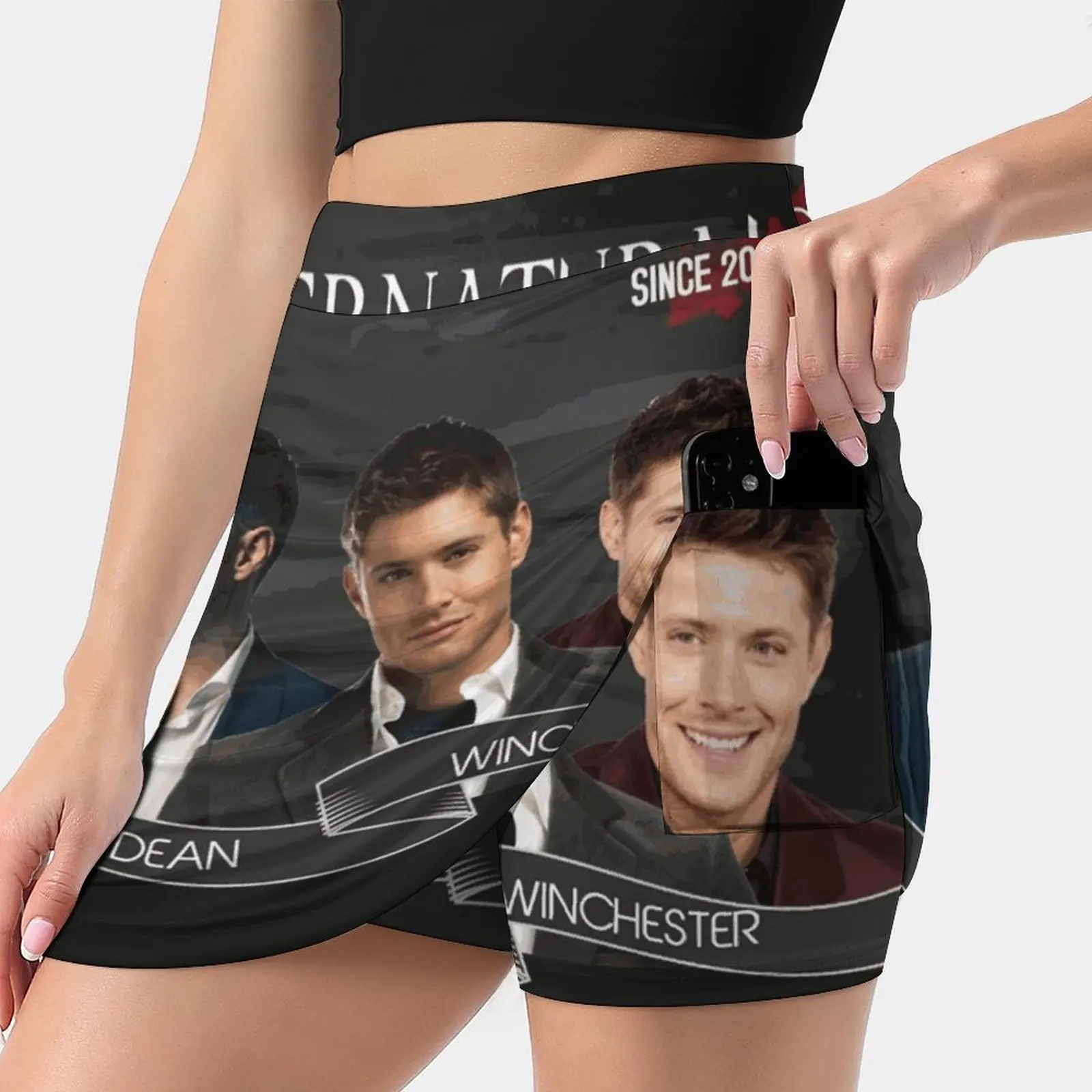 Supernatural Women Mini Skirt Two Layers With Pocket Skirts Sport Fitness Running Skorts Crowley Lucifer Kings Of Hell Queen Of