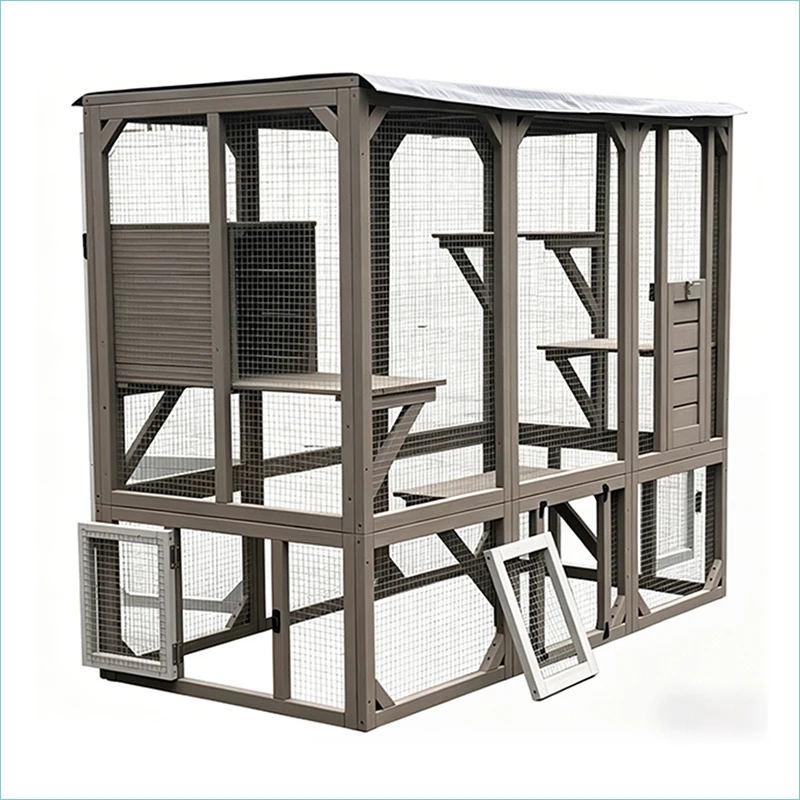 Wholesale Large Space Pet Cage Wooden Outdoor Waterproof Cat Villa House With Cat Tree Tower Cat Playground Cage view 6