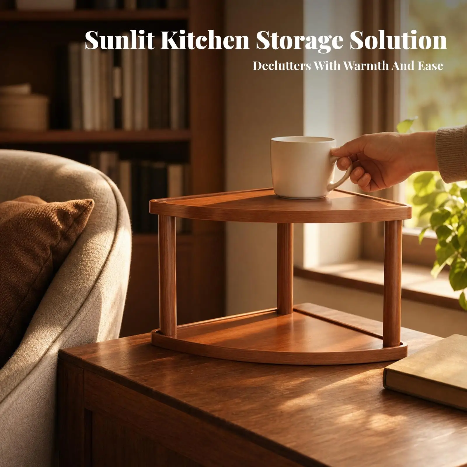 Space Saving Corner Shelf Organizer for Coffee Bar Accessories Bamboo Composite Rack for Desk Storage and Tea Cup Holder
