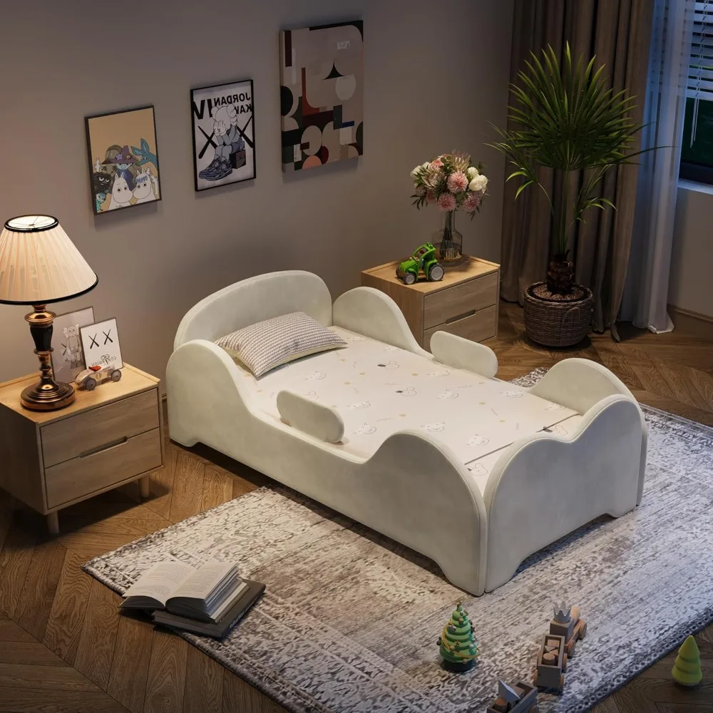 Toddler Bed with Enhanced Safety Features, Standard Crib Dimensions, Low to the Ground, Certified Fabric