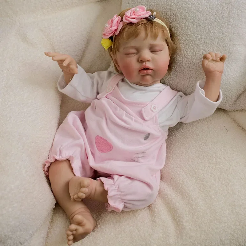 Reborn muñeca de 48cm, muñeca realista para niña recién nacida, muñeco de cuerpo de tela de vinilo de silicona como regalo para niños