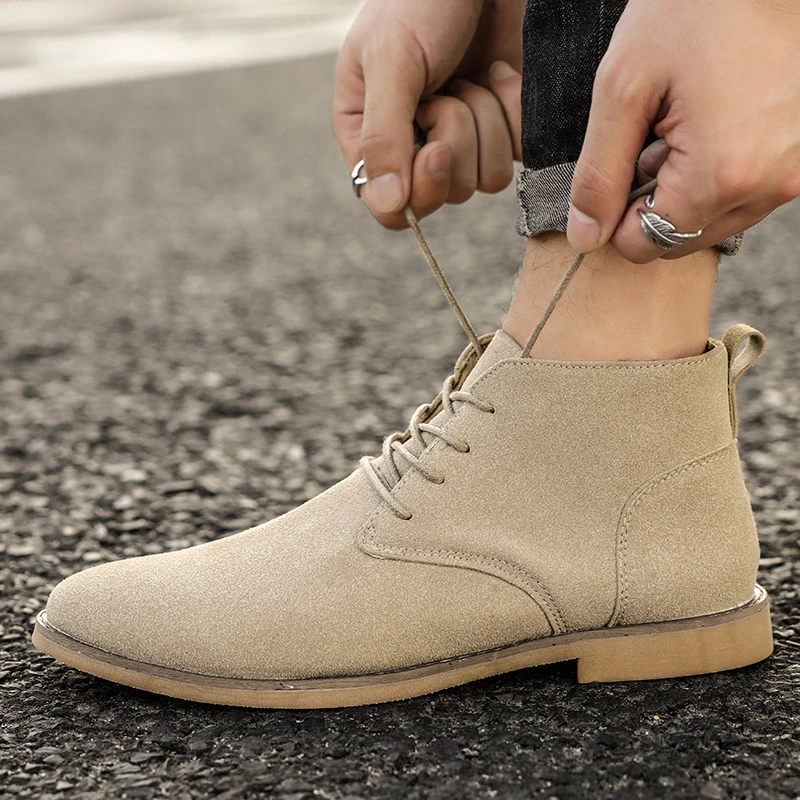 Classic Suede Men Chelsea Boots  Lace Up Ankle Boots Plus Size 38-46 Autumn Footwear For Male Hombres Botas