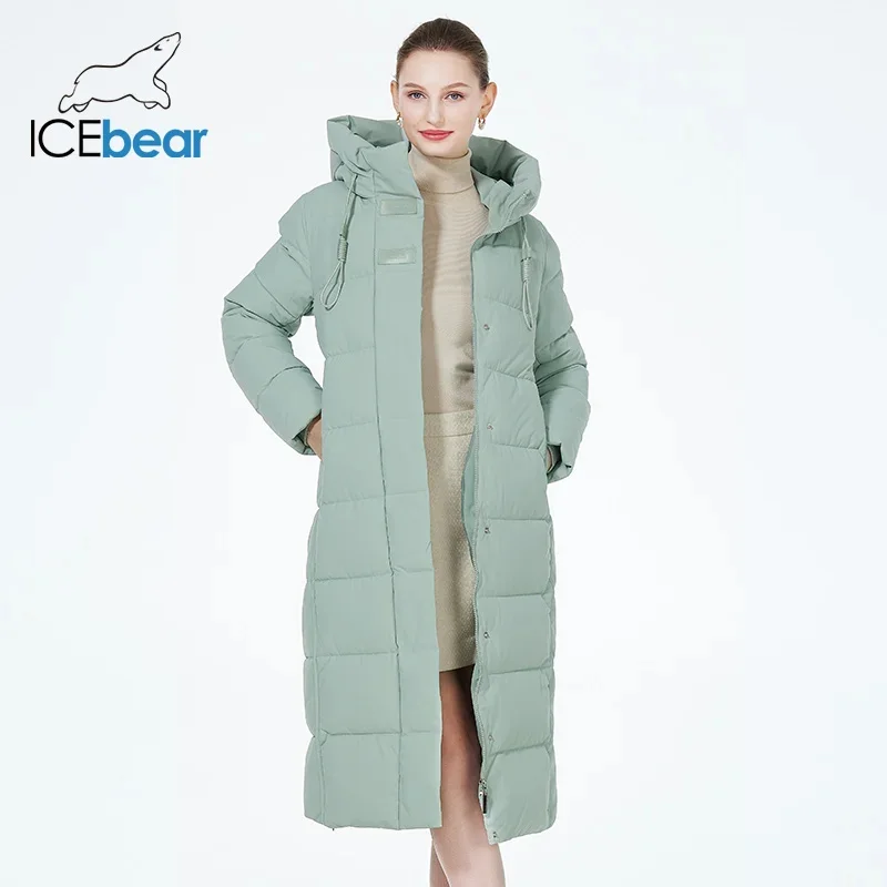 ICEbear 2023 Maxi Long quilted coat elegant thicken cotton jacekt winter woman clothes with hood GWD3915I