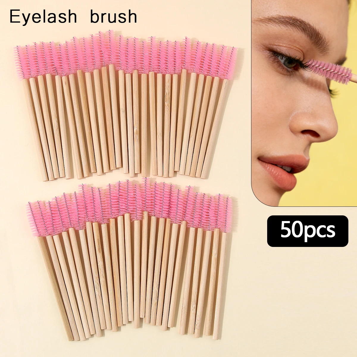 50 SZTUK szczoteczek do tuszu z bambusową rączką, szczoteczki do makijażu tuszu do rzęs, wysokiej jakości zalotki do rzęs, szczoteczki do przedłużania rzęs i szczoteczki do brwi