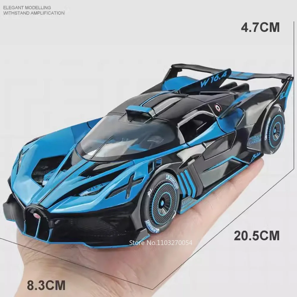 1/24 Scale Bolide Model Toys Car Alloy Diecast Vehicle 4 Door Opened Metal Body Rubber Tires Sound Light Pull Back Gift for Kids