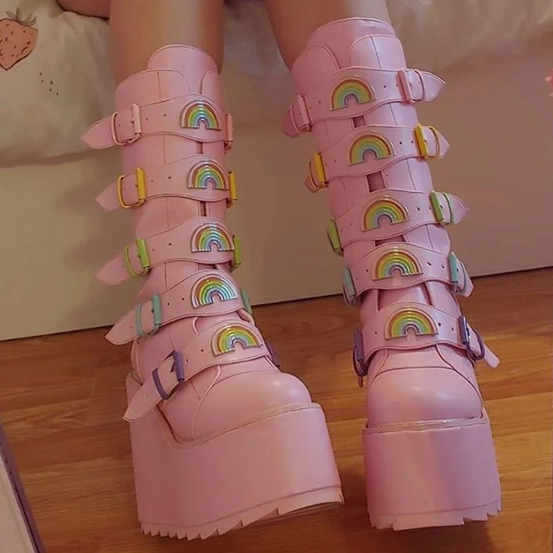 Metal Buckle Belt Platform Boots Sexy Pointed Toe Mixed Colors Patent Leather Customized New Arrival Autumm/Winter Modern Boots