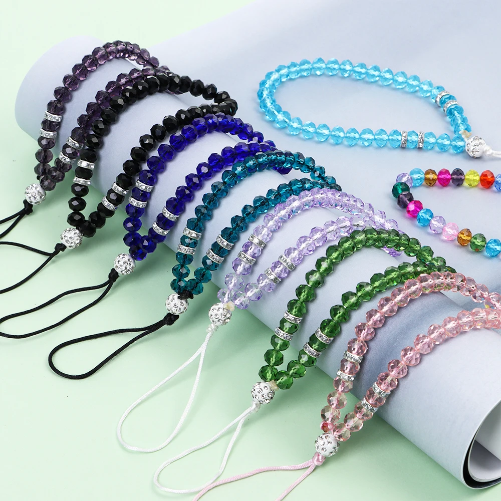 Women Artificial Crystal Colorful Phone Chain Mobile Phone Strap Lanyard Phone Hang Rope Cell Phone Case Hanging Cord