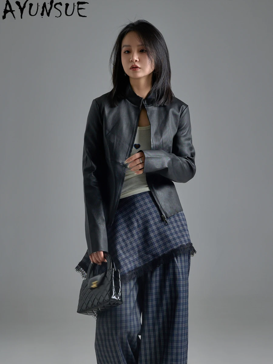 AYUNSUE Top Genuine Leather Jacket Women 2025 Real Sheepskin Womens Coat Stand Collar Autumn Clothes Slim Fit Jaqueta Feminina