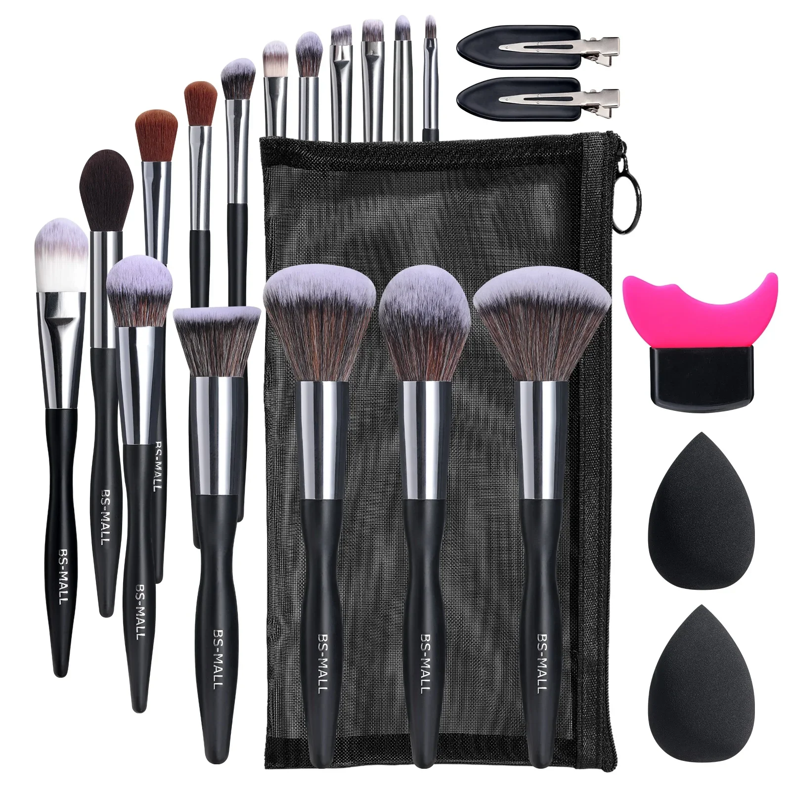 

# Hot BS-MALL 22PCS Black Make Up Brushes Tool Set Hair Clips Soft Makeup Sponge Best Gift Custom Logo Makeup Brushes Tool Kits