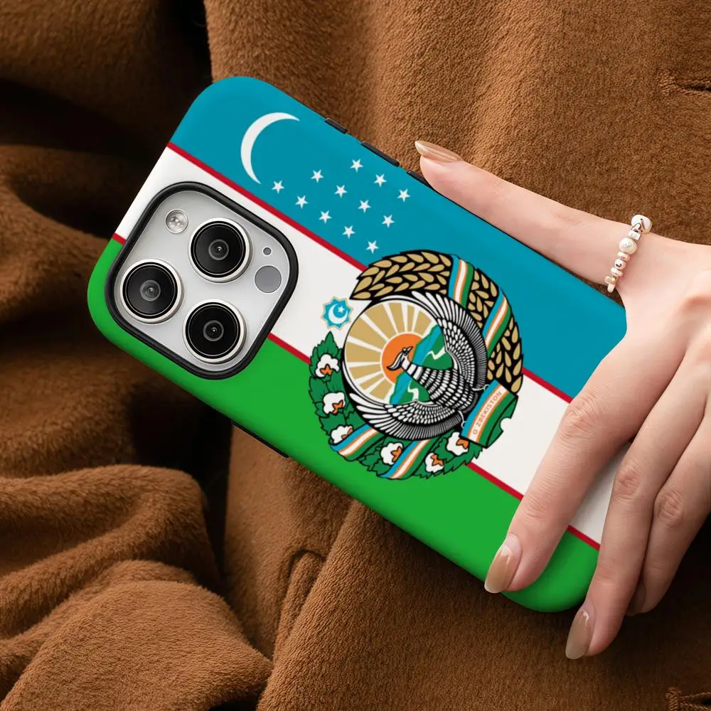 

U-Uzbekistan National Flag Phone Case For Samsung Galaxy S25 24 23 22 Ultra Plus A56 36 26 Glossy HD Double-Layer Hard Shell