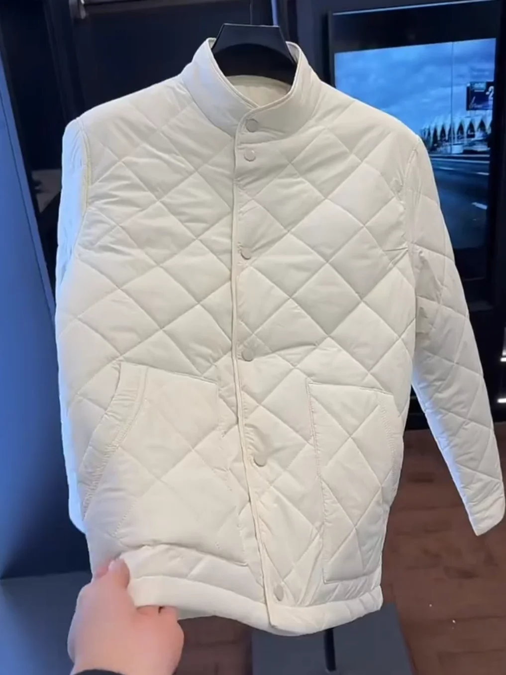 

Мужская повседневная модная стеганая хлопковая куртка с ромбовидным узором, воротником-стойкой, осенне-зимняя, новая, антибактериальная, приталенного кроя