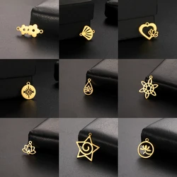 5pcs/lot Stainless Steel Mini Charms For Jewelry Making DIY Lotus Flower Shell Swirl Star Geometric Pendant Jewelry Wholesale
