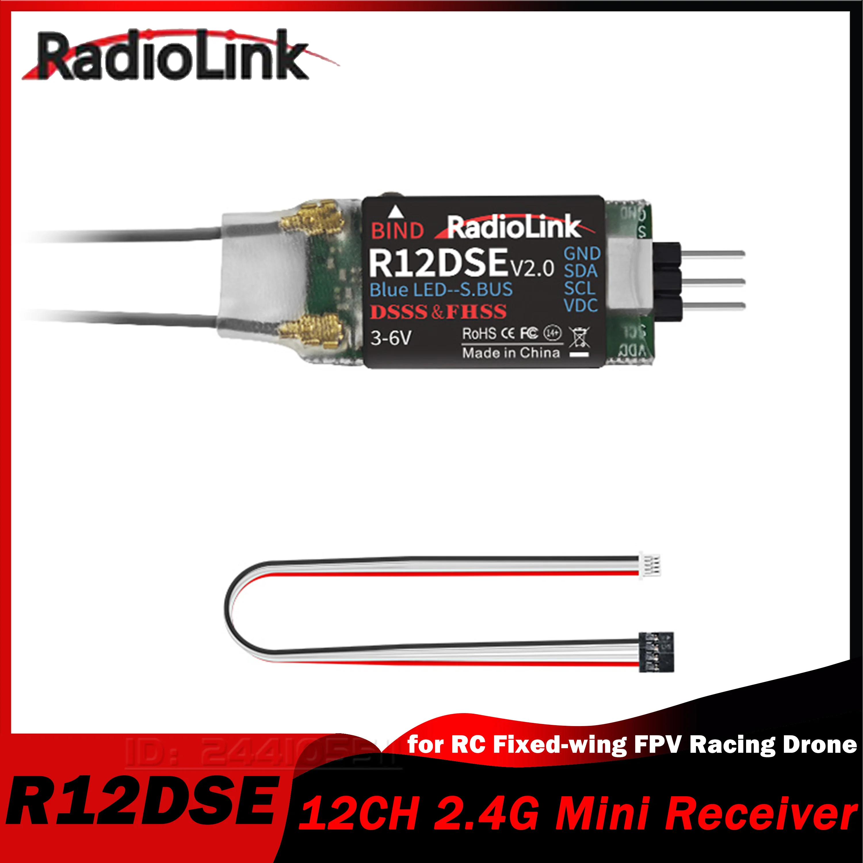 Radiolink R12DSE 12CH 2.4G Mini Receiver Telemetry 3-6V for RC Fixed-wing FPV Racing Drone Model Plane Aircraft AT10II/AT9S Pro