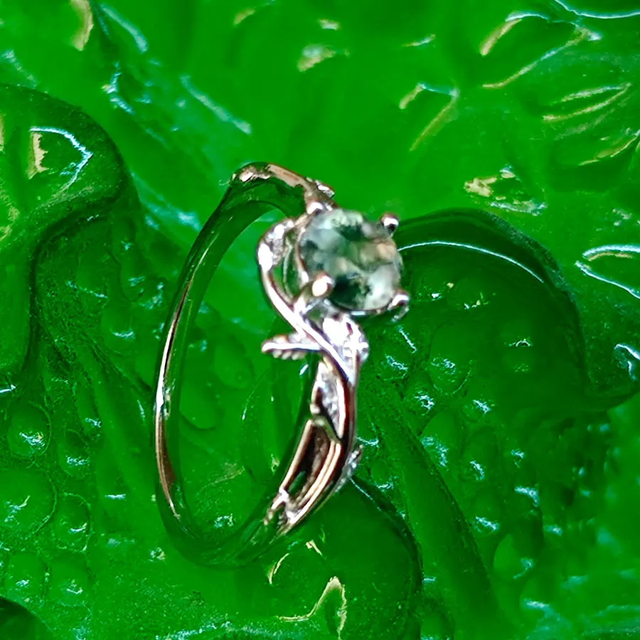 Green Onyx Ring 925 Sterling Sliver Rings 5mm Water grass agate Ring Elegant Woman‘s Jewelry Prong Setting