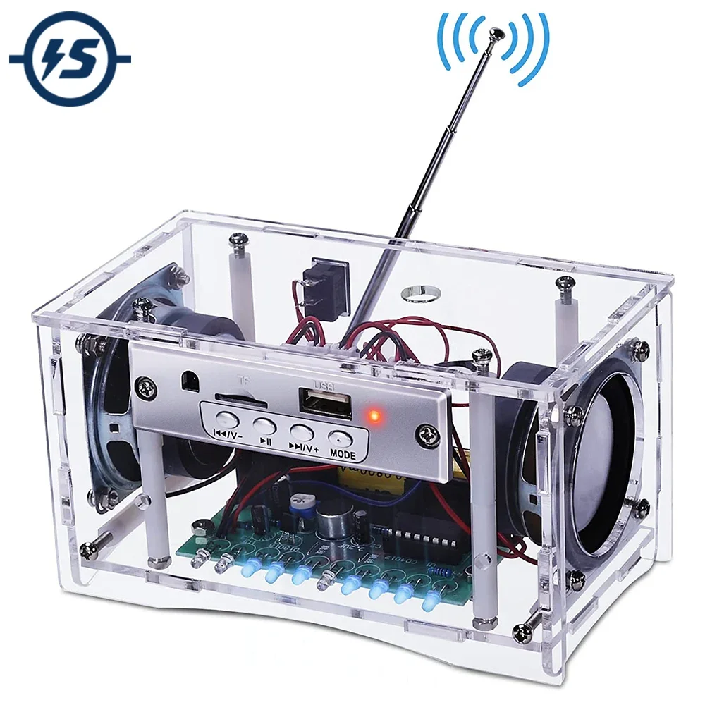 DIY Electronic Kit FM Radio Bluetooth-Compatible Speaker USB/TF Mode Outdoor Stereo Sound Amplifier LED Flashing Light Soldering