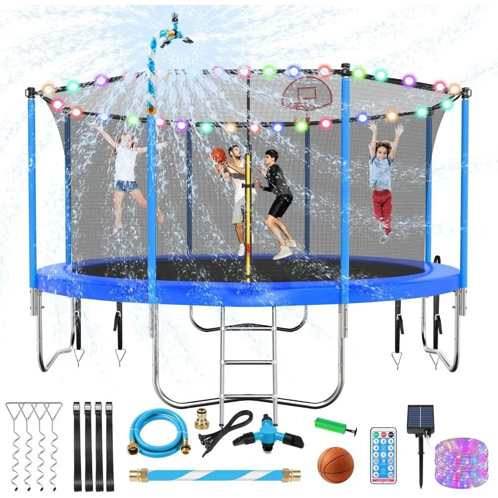 Light Blue Bedroom Upgraded Trampoline with Basketball Hoop and Safety Net12FT  for Kids Adults