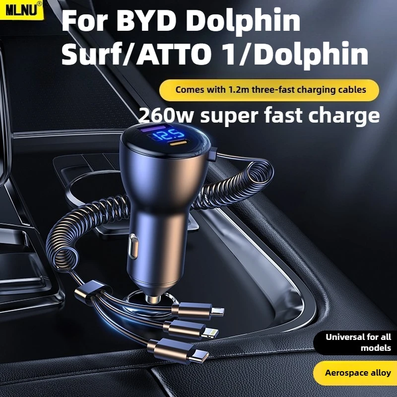 

USB Car Charger Adapter For BYD Dolphin Surf/ATTO 1/Dolphin Accessories 260W Comes With Fast Charging Cable&Type-C PD QC3.0