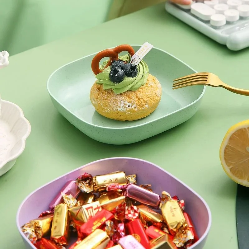 10Pcs Macaron Color Snack Plate Set, Simple Spit Bone Tray Candy Fruit Cookie Cake Storage Plate Kitchen Table Decor Accessories