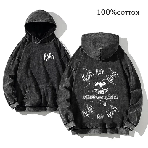 Imagen 2 del producto Korn Rock Band World Tour sudaderas con capucha Vintage lavadas para hombres sudaderas de algodón ropa informal estilo Hip Hop jersey con capucha Tops sueltos Y2K