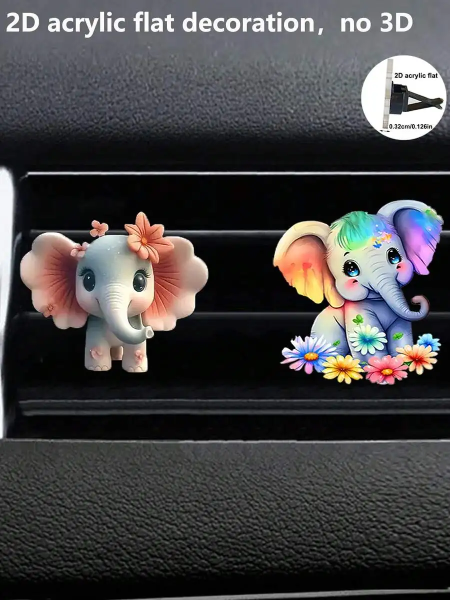 

1pc/2pcs Set Colorful Elephant Acrylic Car Air Vent Fragrance Clip Diffuser, Car Air Freshener Decor Set