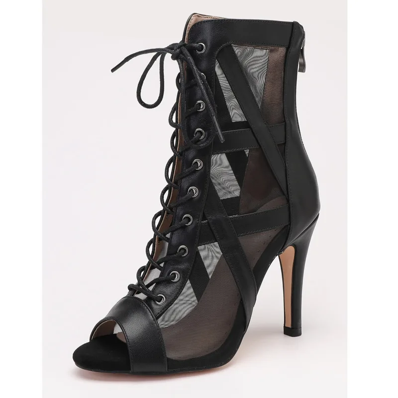 New Sexy Women Black High Heels Party Lace-up Black Boot Lady Shoes Latin Dancing Outdoor Sexy Stilettos Booties