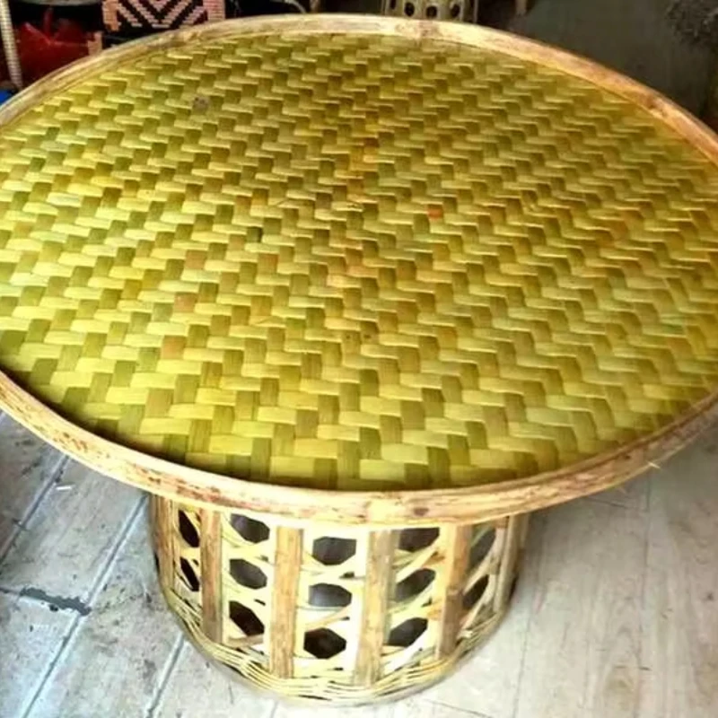 Handmade Bamboo Round Dining Table, Small Weaved Bamboo Tea Table, Home Decor Craft, Unique Round Bamboo Desk for Dining Room