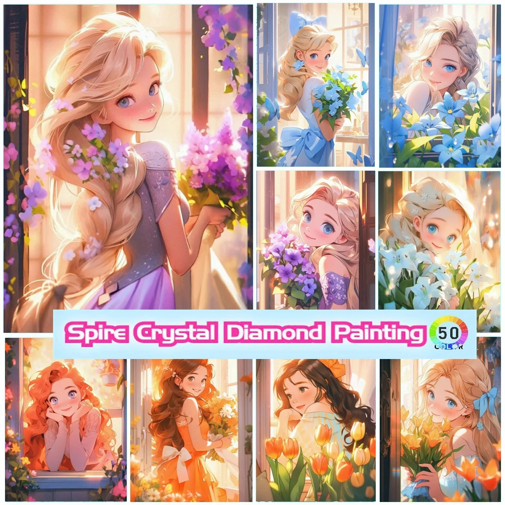 

Disney Princess Crystal Diamond Painting Kits Embroidery Pretty Cute Girl Flower Cross Stitch Rhinestones Mosaic Home Decor Gift