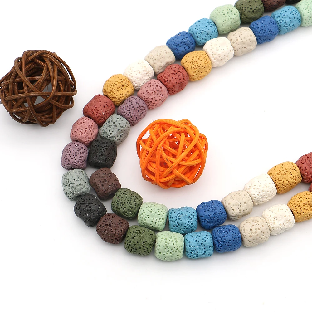 

12x12mm Irregular Round Colored Volcanic Stone Straight Hole Beads Handmade Fashion Necklace Bracelet Jewelry Material 1 Strand